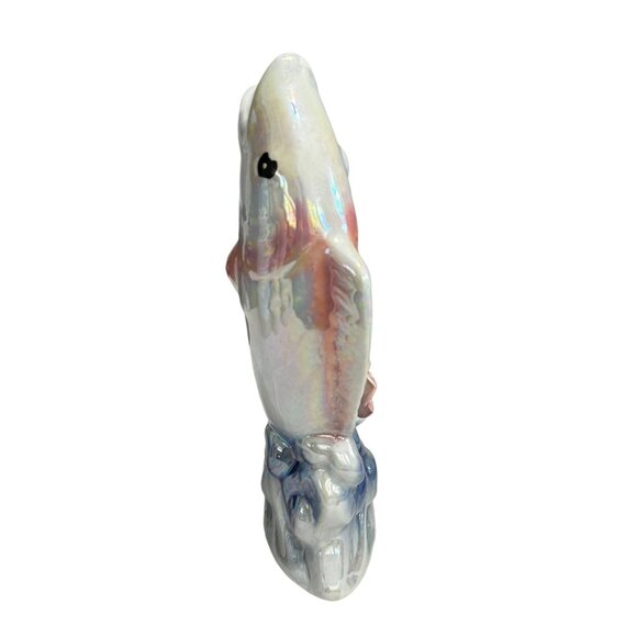 Ceramic Fish Shaped Bud Vase With Pink Rose & Iridescent Finish Design - Picture 2 of 7